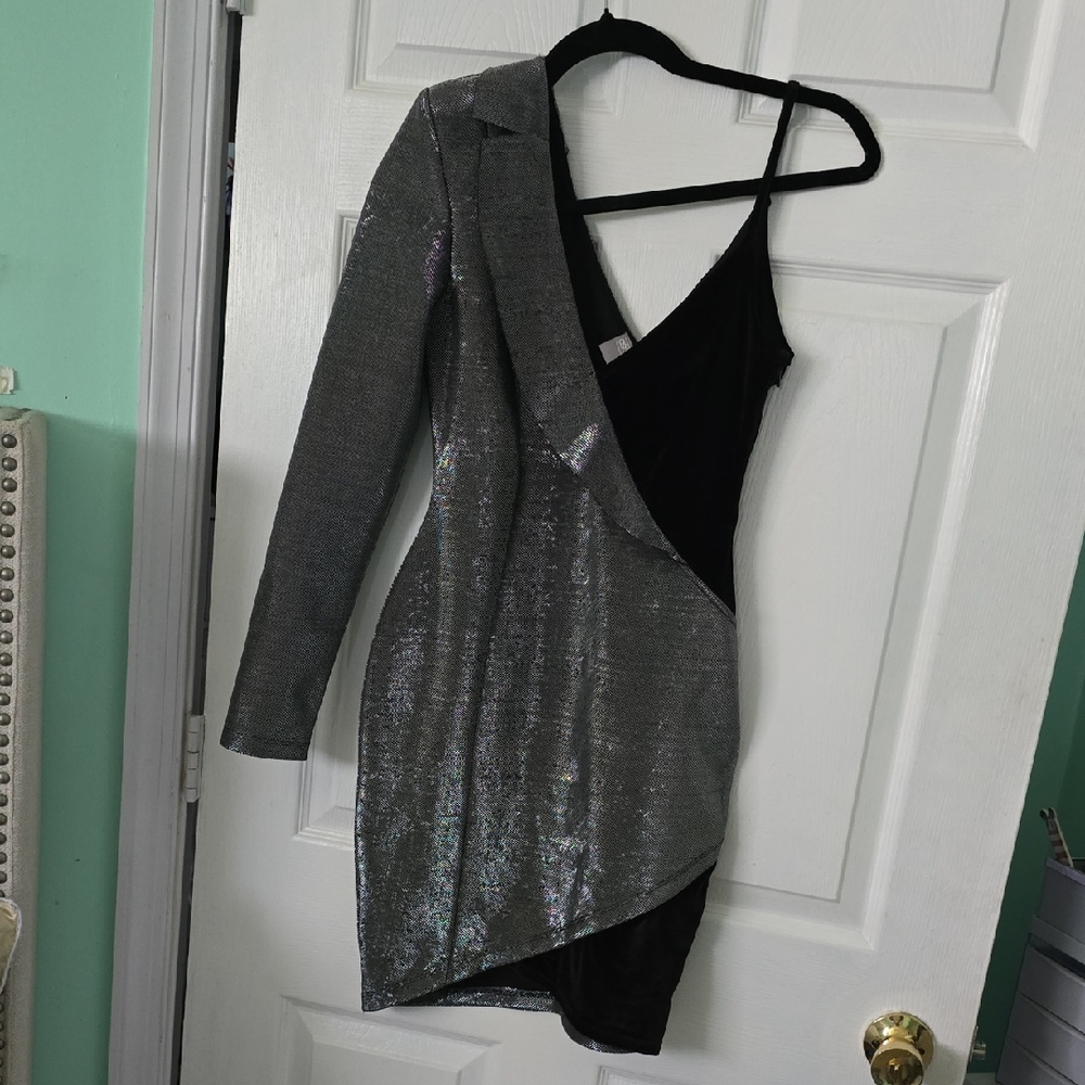 ASOS One Shoulder Black and Silver Dress